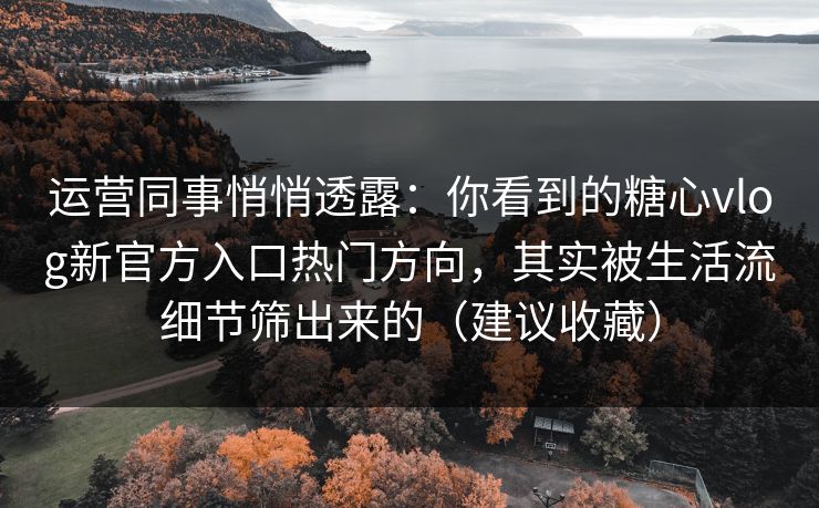 运营同事悄悄透露：你看到的糖心vlog新官方入口热门方向，其实被生活流细节筛出来的（建议收藏）