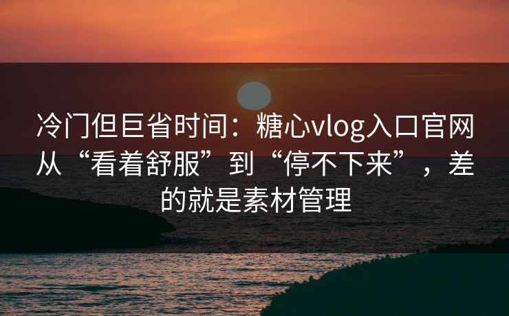 冷门但巨省时间：糖心vlog入口官网从“看着舒服”到“停不下来”，差的就是素材管理