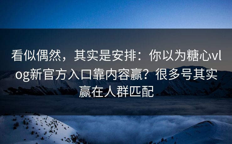看似偶然，其实是安排：你以为糖心vlog新官方入口靠内容赢？很多号其实赢在人群匹配