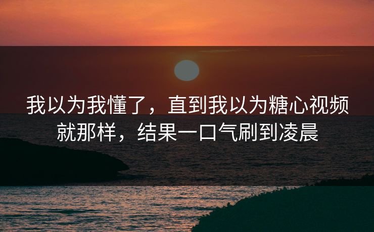 我以为我懂了，直到我以为糖心视频就那样，结果一口气刷到凌晨