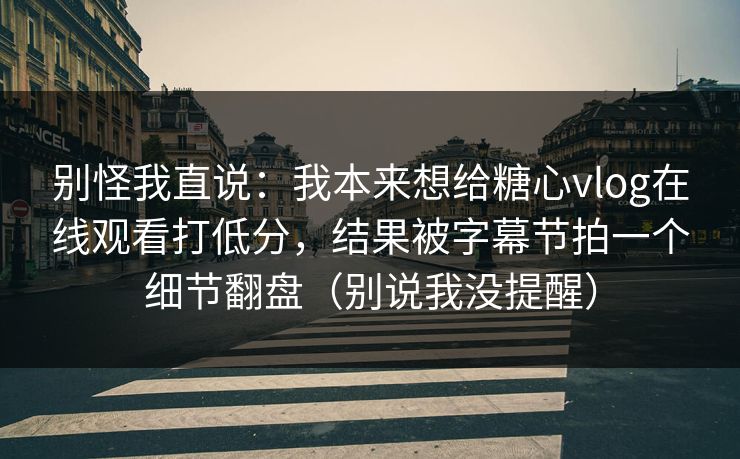 别怪我直说：我本来想给糖心vlog在线观看打低分，结果被字幕节拍一个细节翻盘（别说我没提醒）